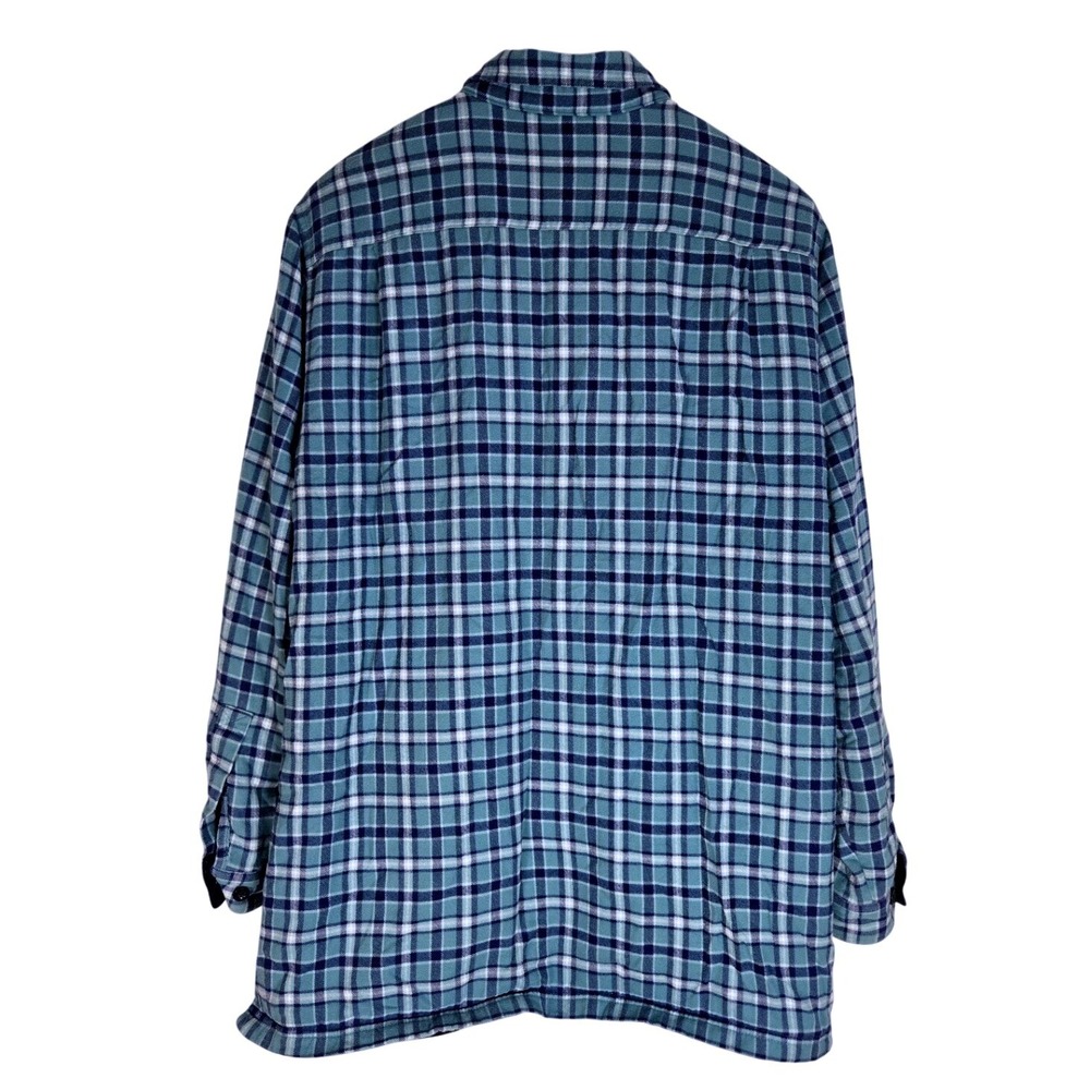 LL Bean Mens Fleece Lined Flannel‎ Shirt Large Tall Plaid Button Up Teal - Picture 3 of 9
